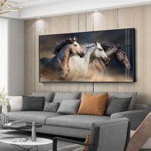 Black and White Running Horse Canvas Art Animal Paintings Wall Art Poster and Print Wall Pictures for Living Room Home Decor