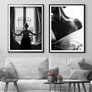 Black and White Sexy Window Girl Nordic Canvas Painting Fashion Beautiful Woman Posters Wall Art Pictures Living Room Home Decor
