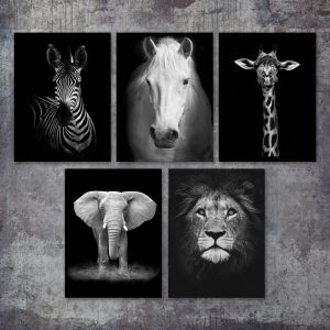 Black  white animals oil painting canvas art poster and photo wall pictures of living room decoration home decor canvas painting