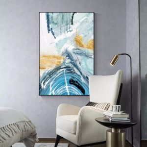 Blue Gold Geometric Morden Abstract Oil Painting on Canvas for Home office Decor Caudros Decor Wall Art Acrylic Pictures