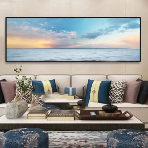 Blue sky sunset beach landscape Painting Canvas Posters Prints Cuadros Wall Art Pictures For Living Room Bedroom Decoration