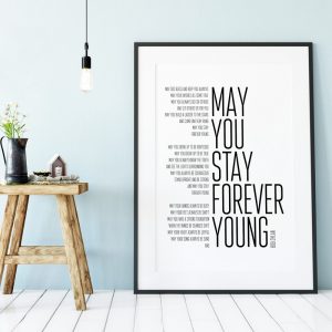Bob Dylan Forever Young Song Lyrics Poster Art Painting , Black And White Lyrics Canvas Art Print Home Music Poster Wall Decor