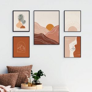 Boho Art Prints Abstract Landscape Poster Bundle Line Art Women Face Gallery Wall Pictures Horizon Sun Paintings on Canvas Decor