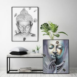 Bow Meditation Buddha Statue Canvas Painting Black and White Modern Buddhist Decorative Poster Home Decoration Wall Art Pictures
