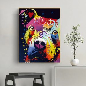 CHENFART  Wall Art Thoughtful Pitbull Warrior HeArt Oil Painting for Living Room Decorative Paintings no Framed