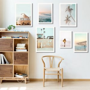 California Surf Art Prints Beach Wall Art Summer Print Sunset Landscape Canvas Painting Surfboard Boho Decor Coastal Posters