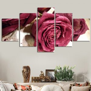 Canvas Painting 5 Panels Romantic Roses Modular Framework Living Room HD Printed Pictures Wall Art Home Decor Flowers Painting