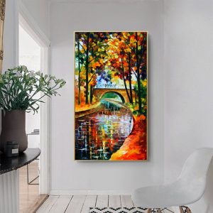 Canvas Painting Landscape Posters and Prints Colorful Oil Painting Fall Leaf River Wall Pictures for Living Room Decor Cuadros