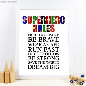 Canvas Painting Superhero Rules Poster Prints Boys Room Wall Art Picture Decor Superhero Party Sign Art Playroom Decoration