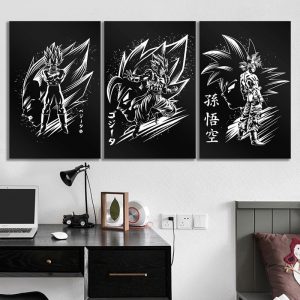 Canvas Poster Home Decor Modular Picture 3 Pcs Black White Dragon Ball Z Goku Vegeta Anime Print Painting Wall Art For Bedroom
