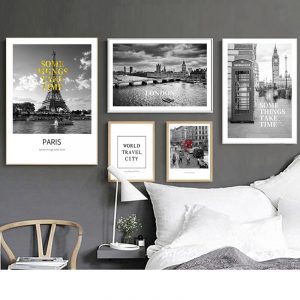 Canvas Print Black and White World City Paris London New York Poster Landscape Picture Nordic Style Wall Art Home Decor 2-84