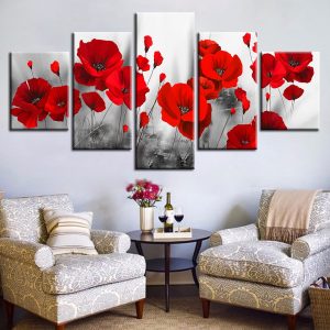Canvas Printed Pictures Living Room Wall Art Frameless 5 Pieces Romantic Poppies Paintings Red Flowers Poster Modular Home Decor