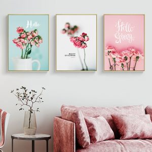 Canvas Prints Pictures Wall Art Pink Rose Flower Painting Home Decor Modular Nordic Poster Living Room