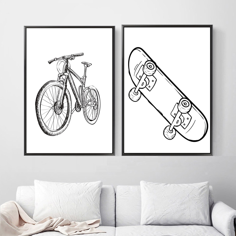 Cartoon-Line-Drawing-Bike-Scooter-Wall-Art-Canvas-Painting-Picture-Posters-and-Prints-Gallery-Kids-Kitchen-6.jpg