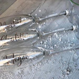 Champagne Flute Decals, Rose Gold Vinyls, Silver, Wedding Party Names, Personalised Stickers, Bridal Shower, WL2183