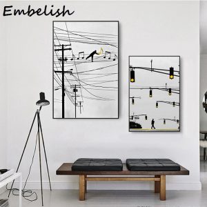 City Scenery Yellow Light musical note Cable Picture Home Decor Print Poster Nordic Canvas Living Room Bedroom Wall Art Painting