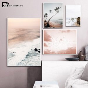 Coastal Sunrise Nature Scenery Wall Poster Nordic Canvas Art Print Sky Sea Sunset Painting Landscape Scandinavian Decor Picture
