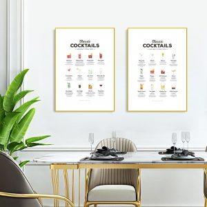 Cocktail Wall Art Prints Classic Cocktails Recipe Chart Poster Kitchen Wall Art Canvas Painting Pictures Cocktail Gift Bar Decor