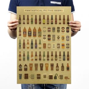 Coffee Beer Weapon Wine Collection Poster Cafe Bars Kitchen Decor Poster Adornment Vintage Poster Retro Wall Art Kraft Stickers