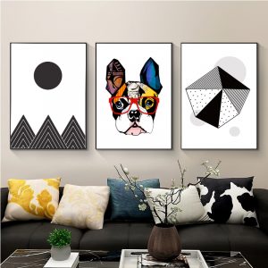 Colorful sandy dog black and white geometric figure Posters And Prints  Wall Art  Canvas Painting  Picture Nordic Home Decor