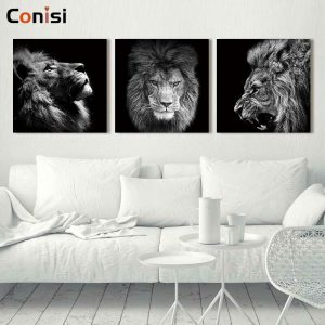 Conisi 3 Panels Animal Lion Picture Abstract Wall Art Paintings Poster on Canvas Prints Home Decor Bedroom Decoration