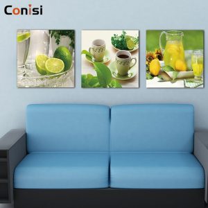 Conisi 3 Panels Nordic Fruit Wall Art Canvas Paintings Prints Lemon Juice Cup Poster Home Decor for Bedroom Decoration