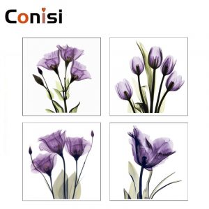 Conisi 4 Panels Wall Poster Elegant Purple Tulips Prints on Canvas Nordic Wall Art Painting Home Decor for Bedroom Decoration