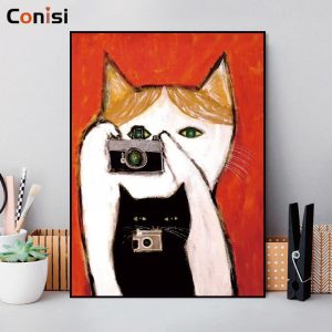 Conisi Fresh Style Cat Wall Art Canvas Paintings Prints Creative Cat's Life on Poster Cat Home Decor for Livingroom Decoration