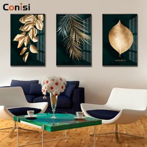 Conisi Modern Abstract Golden Leaves Wall Art Canvas Painting Gold Leaf Posters and Prints Wall Art Pictures Home Decor Bedroom