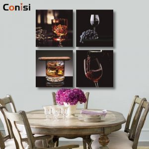 Conisi Nordic Print Cigars Stemware Red Wine on Canvas Poster Kitchen Wall Art Painting Home Decor for Diningroom Decoration