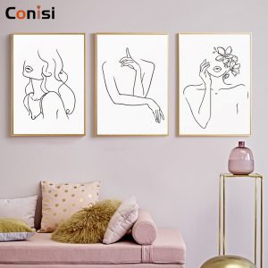 Conisi Scandinavian Style Classic Line Drawing Sexy Girl Line Canvas Paintings Wall Poster Home Decor for Bedroom Decoration