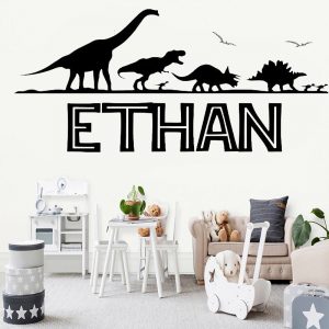 Custom Name Wall Stickers Boys Room Decoration Jurassic Park Vinyl Decals Dinosaur Wall Decor Kids Bedroom Art Mural Nursery
