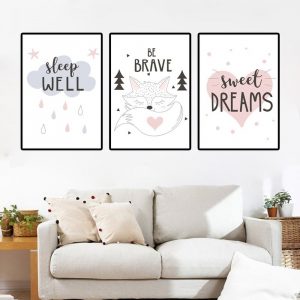 Cute Animal Inspirational Phrase Canvas Painting Sleep Well Sweet DREAMS Be Brave Poster Children's Room Kindergarten Wall Decor