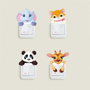 Cute Panda Elephant Cat Giraffe Light Switch Stickers For Kids Rooms Baby Nursery Home Cartoon Animals Decal Pvc Wall Mural Art
