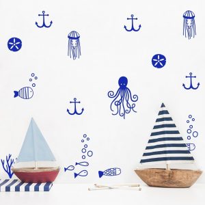 Cute Sea Life Wall Art Decals Nursery Decor , Nautical Ocean Vinyl Wall Sticker Home Kids Room Wall Mural Art Decal Decoration