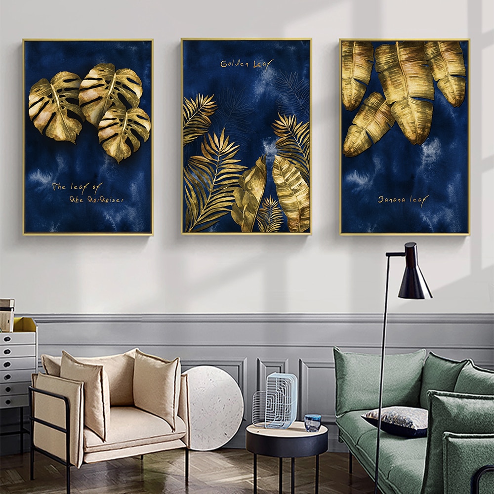 Abstract Golden Plant Leaves Picture Wall Poster Modern Canvas Print Painting