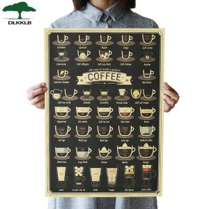 DLKKLB Vintage Poster Coffee Collection Bars Kitchen Drawing Poster Adornment Retro Wall Sticker  51.5x36cm Home Decoration