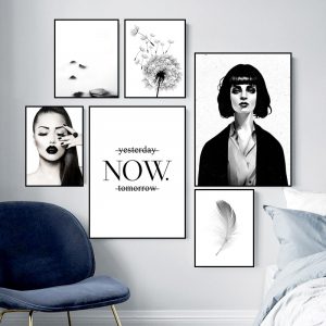 Dandelion Feather Wall Art Now Quote Canvas Painting Black White Scenery Poster And Print Fashion Girl Picture Wall Decor HD2989
