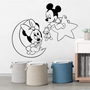Disney Mickey Minnie Mouse Moon Star Wall Stickers Home Decor Living Room Cartoon Wall Decals Vinyl Mural Art Diy Posters