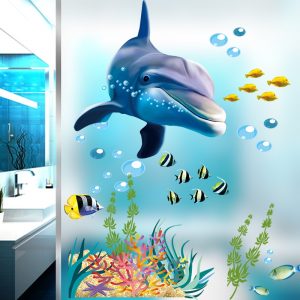 Dolphin Fish Aquarium Ocean Wall Stickers For Kids Rooms Bathroom Kitchen Home Decor Cartoon Animals Decals Pvc Mural Art