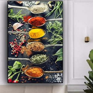Embelish Hot Grains Spices Peppers Spoon Large Wall Art Pictures For Kitchen Home Decor Living Room Food Canvas Painting Posters