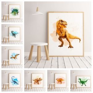 European minimalist style cartoon dinosaur watercolor painting home decor poster for Children's room Art Decor  hight quality