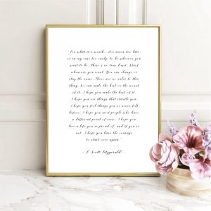 F. Scott Fitzgerald Quote Print For what its worth Inspirational Poster Wall Art Picture Canvas Painting Home Room Wall Decor