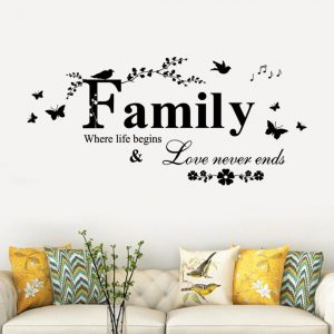 Family Love Never Ends Quote Vinyl Wall Decal Wall Lettering Art Words Wall Sticker Home Decor Wedding Decoration Living Room