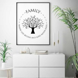 Family Quotes Wall Art Canvas Painting Where life begins and love never ends Family Tree Poster Prints Living Room Wall Decor