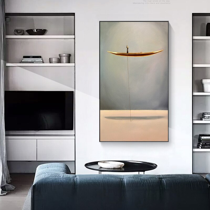 Fantasy-Lonely-Thinker-and-Golden-Boat-Posters-and-Prints-Wall-Art-Canvas-Painting-Wall-Picture-for-1.jpg