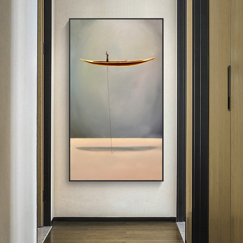 Fantasy-Lonely-Thinker-and-Golden-Boat-Posters-and-Prints-Wall-Art-Canvas-Painting-Wall-Picture-for-3.jpg
