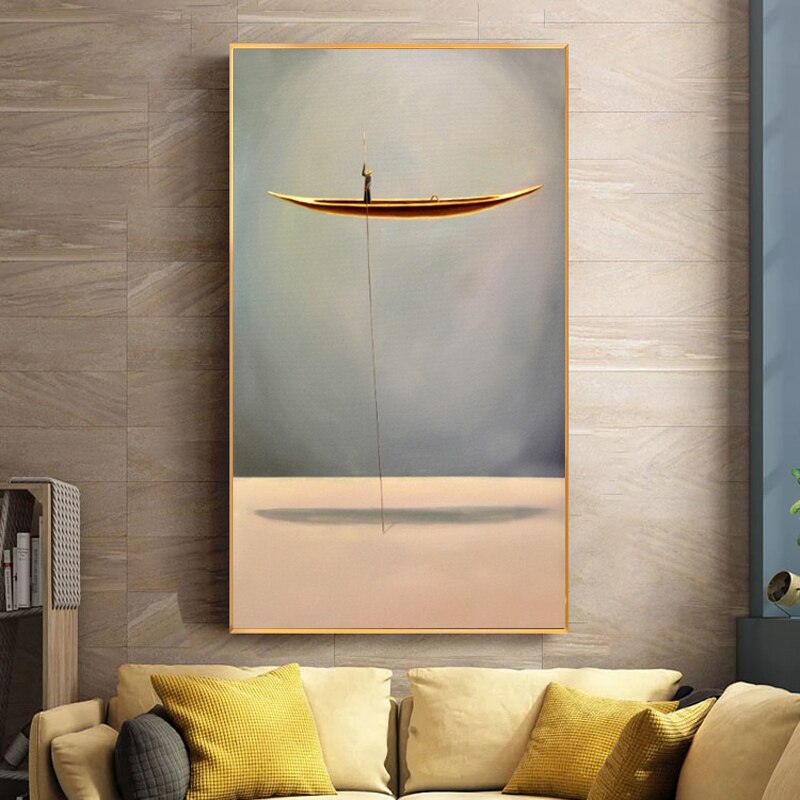 Fantasy-Lonely-Thinker-and-Golden-Boat-Posters-and-Prints-Wall-Art-Canvas-Painting-Wall-Picture-for-4.jpg