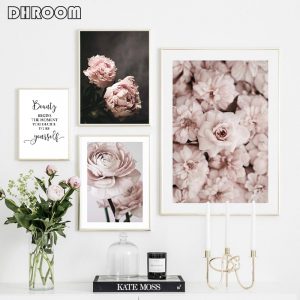 Flowers Canvas Art Poster Nordic Style Pink Peonies Decorative Print Wall Painting Scandinavian Decoration Picture Home Decor