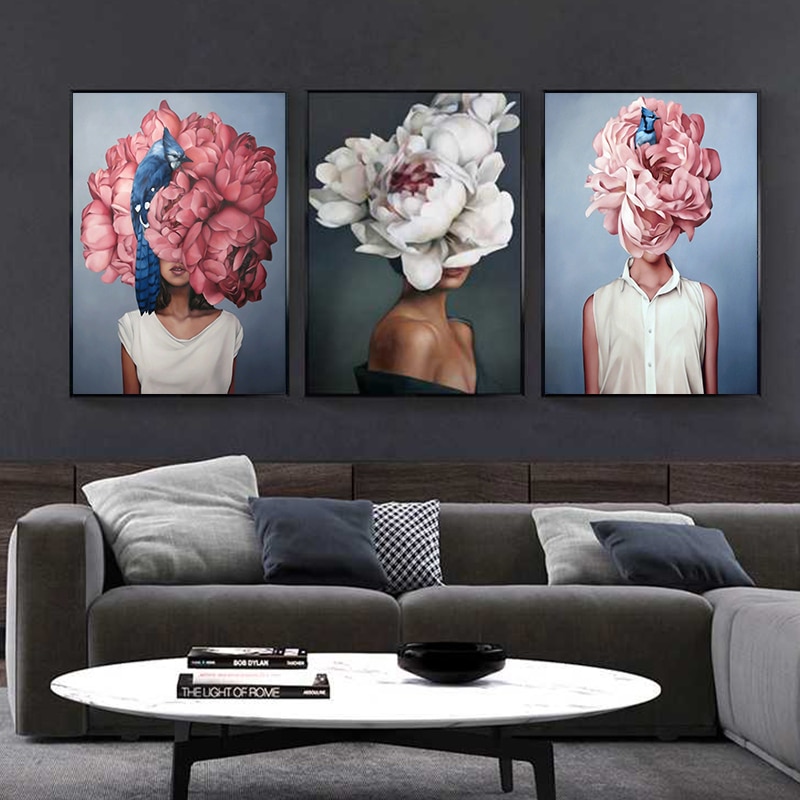 Flowers-Feathers-Woman-Abstract-Canvas-Painting-Wall-Art-Picture-Cuadros-Posters-and-Prints-Painting-for-Living-1.jpg